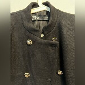 Zara Wool Blend Military Coat Black with Gold Accents